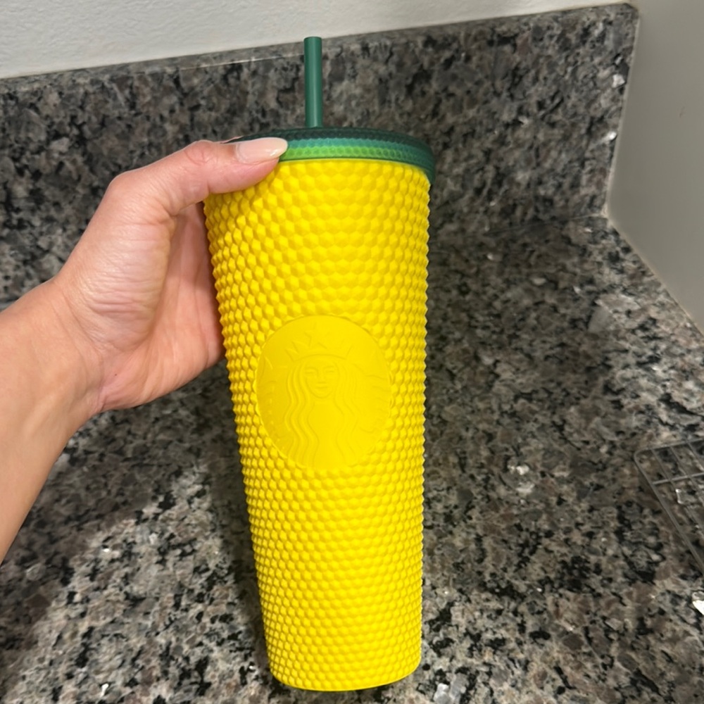 Starbucks Yellow Tumbler with Green Lid